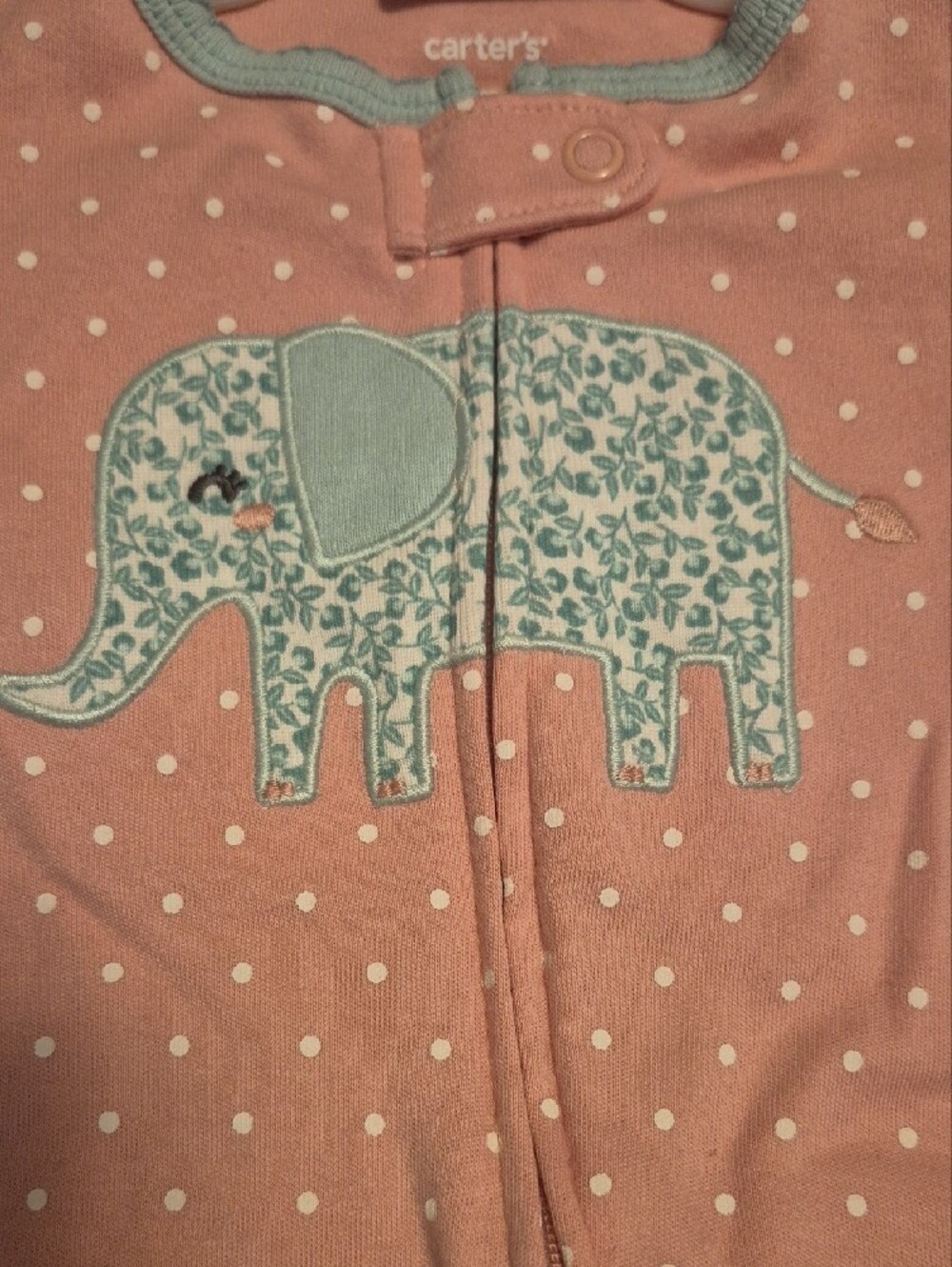 Carter's Pink Polka Dot Footed Sleepsuit with Gray Elephant- Baby Blanklet - Picture 4 of 10